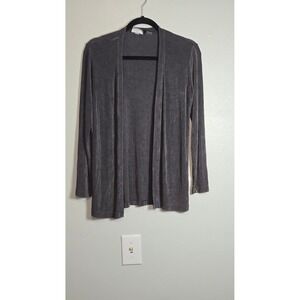 Chicos Travelers Open Front Cardigan Dark Gray Charcoal Size 0 Small Long Sleeve